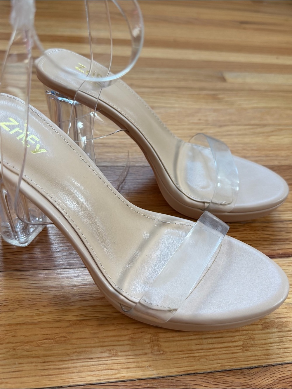 Clear Strap Nude Block Heel Sandals for Women